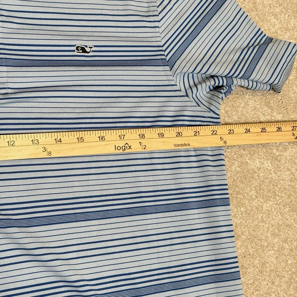 Vineyard Vines Polo Shirt Mens Large Blue Performance Whale Logo Stripe Golf - Picture 3 of 6